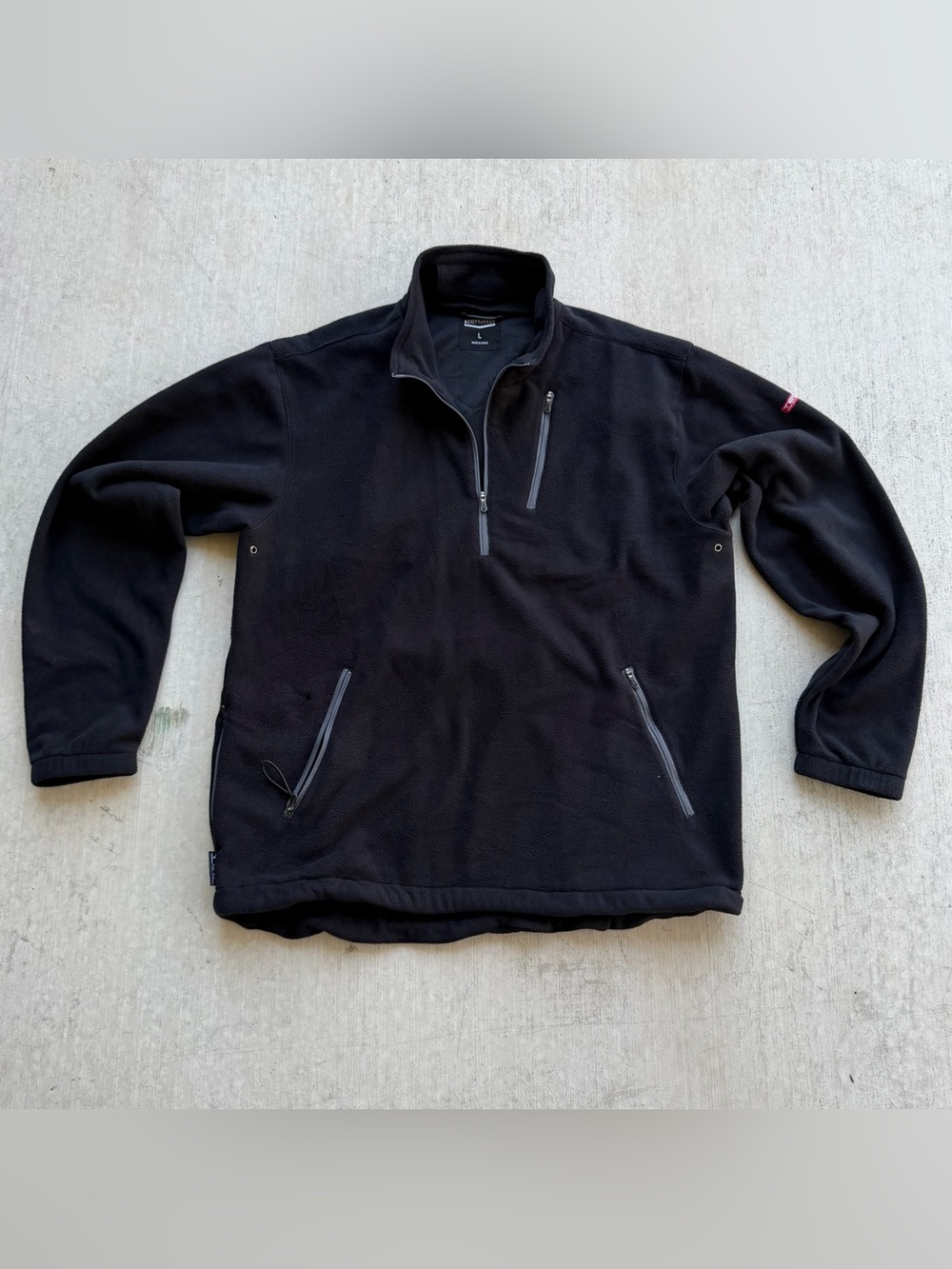 SCOTTeVEST Fleece Jacket Men L Black Tec 1/4 Zip Pullover Outdoors Hiking